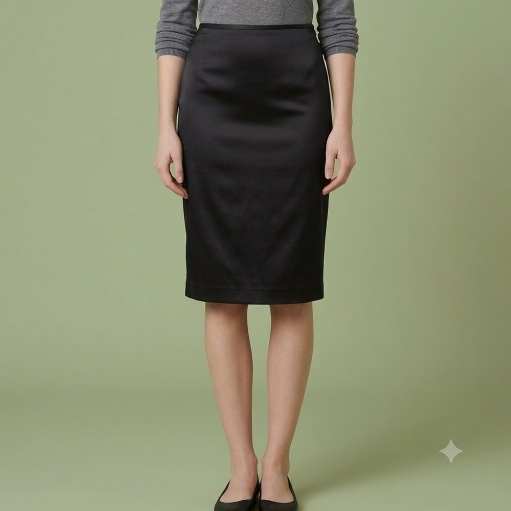 White House Black Market Black Satin Pencil Skirt Size 0 Office Professional EUC